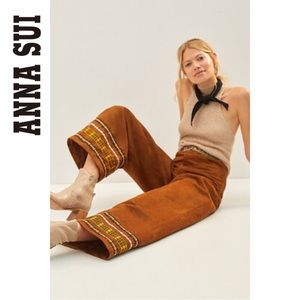 Anna Sui Faux Suede Wide Leg Embroidered Pants Sz. 4